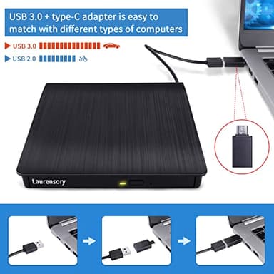 External DVD Drive USB 3.0 Type-C USB C Portable DVD Player for Laptop Disk Duplicator CD DVD +/-RW CD ROM Burner Writer CD/DVD Burner Reader Disk Drive for Laptop Desktop Windows Linux MacBook - Image 2