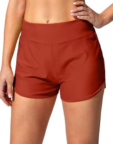 Women's Swim Shorts with Pockets High Waisted Tummy Control Board Swimsuit Bathing Shorts for Women with Liner(Red,M) - Image 2