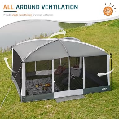 Screen House Tent 13x9ft Screen Room Mesh Gazebos w/ 2 Magnetic Doors, Included Projection Screen, Camping Tent Screened Canopy Shelter for Outdoor Patios Backyards Activities (Gray) - Image 5