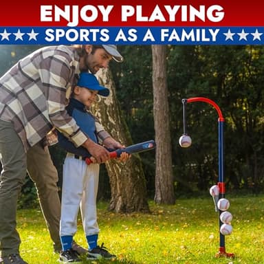 3-in-1 Baseball Set for Kids and Toddlers Ages 3-5 – Includes Tee Ball Stand, Hanging Tee, Automatic Ball Launcher, and 6 Softballs – Adjustable Height for Indoor/Outdoor Play – Sports Gift for Boys - Image 8