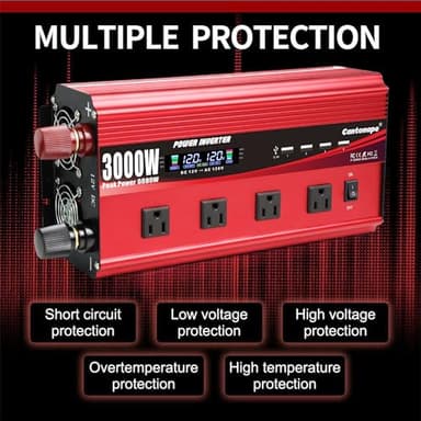Cantonape 3000W Power Inverter 12V to 110V/120V DC to AC with LCD Display, Remote Controller 4 x AC Outlets and 4 x 3.1A USB Car Adapter for Car Truck Boat RV Solar System - Image 6
