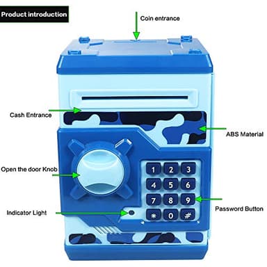 HUSAN Piggy Banks for Kids, Electronic Password Code Money Banks ATM Banks Box Coin Bank for Children Boys and Girls (Camouflage Blue) - Image 2