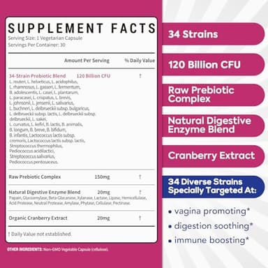 Surebounty Probiotics for Women, 120 Billion CFU 34 Strains, Prebiotics, Digestive Enzymes, Cranberry, 4-in-1 Feminine Probiotic, Digestive, Vaginal, Immune Support, 60ct (Pack of 2) - Image 2