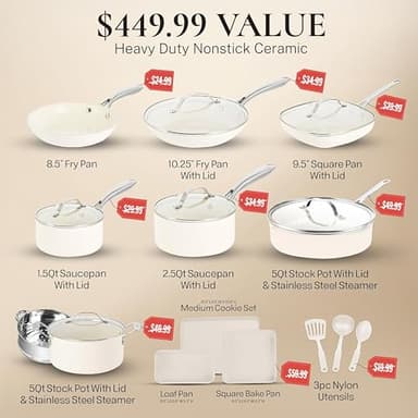 GOTHAM STEEL 20 Pc Ceramic Cookware Set Nonstick, Ceramic Pots and Pans Set Non Stick for Kitchen with Bakeware, Cooking Utensils & Steamer, Non Toxic PFOA PFOS Free, Oven & Dishwasher Safe - Image 2