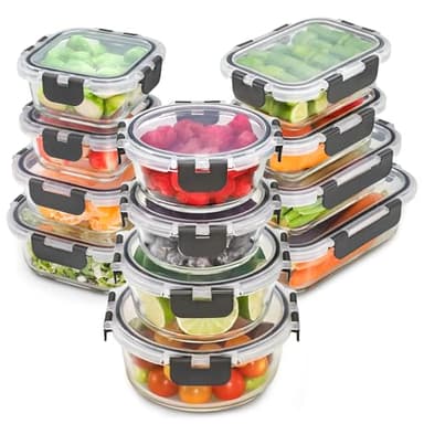 Freshware Glass Storage Containers with Lids, 24 Pieces, 12 Containers with 12 Lids, Glass Meal Prep Containers, Leak Proof, Freezer Safe - Image 1