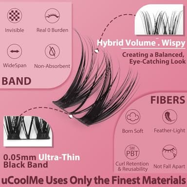 Flora Lash Clusters 8-18mm Light-Volume Wispy Eyelash Clusters D Curl - WideSpan DIY Eyelash Extension Spiky Cat Eye Lashes Individual Fake Eyelashes Clusters with 0.05mm Ultra-Thin Black Band - Image 3