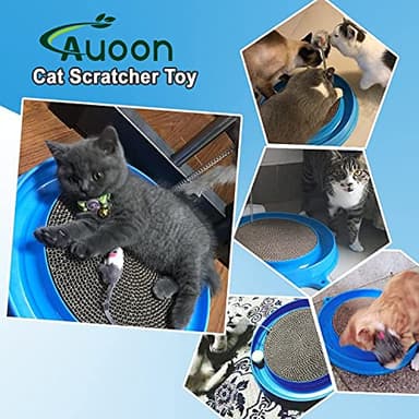 AUOON Cat Scratcher Toy - Cat Scratch Pad with Cat Toy Ball Track and Plush Mouse Toy for Indoor Cats and Kittens (Blue) - Image 3