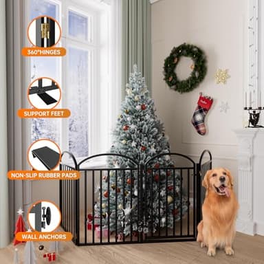 SNUOWU 4 Panles Full Matel Freestanding Dog Gates with Door, 96"Extra Wide 32"Tall Free Standing Dog Pet Gate for Indoor & Outdoor. Foldable Pet Fences for Doorways, House, Stairs, Porch, Deck, Yard - Image 5