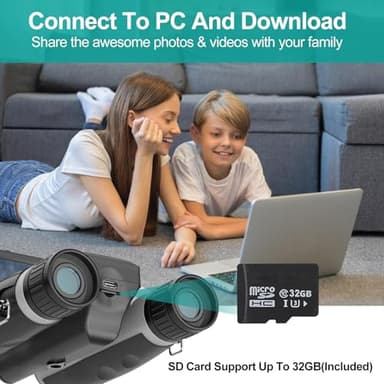 ZZSTAR 12x32 Binoculars with Camera, FMC & BAK4 Prism Lens, Large View, Portable High Powered Binoculars for Adults, 2" LCD Display 5MP 1080P Video Photo Recorder for Bird Watching Sport, Silver - Image 7