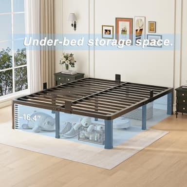 18 inch Queen Bed Frame with Round Corner Legs and Headboard Hole Mattress Slide Stopper 3500 lbs Heavy Duty Metal Platform,Steel Slats Support,No Box Spring Needed,Easy Assembly,Noise Free - Image 8