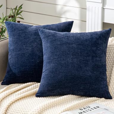 GAWAMAY Decorative Square Throw Pillow Covers 18"x18" Inch Set of 2, Super Soft Chenille Pillows Cover Fall Pillowcase for Living Room Bedroom Sofa Couch Cushion Cover Navy Blue 45x45cm (Only Covers) - Image 1