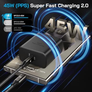 45W Super Fast Charger USB C, 45 Watt Type-C Android Phone Charger Fast Charging Block with 3X 6.6FT Type C Cords for Samsung Galaxy S25 Ultra/S24 Ultra/S24+/S23 Ultra/S23+/S22 Plus, Tab S9/S8 Ultra - Image 2