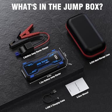 Car Jump Starter 6000A Car Battery Jump Starter Portable,12V Battery Jumper Starter Portable(10.0L Gas/8.0L Diesel),LCD Display Jump Box Jump Starter Battery Pack with Jumper Cable & Flashlight-Blue - Image 7