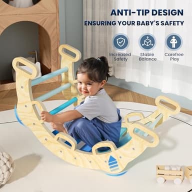 BlueWood 2025 8-in-1 Pikler Triangle Climbing Set Toddler Toys Indoor Baby Jungle Gym Climber Playground for Kids - Sky Blue - Image 2