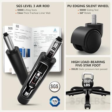 BESTFAIR Office Chair,Ergonomic Office Chair with Lumbar Support for Lower Back Pain Relief, Executive Leather Chair with Padded Flip-up Arms, Wheels and Adjustable Armrests, Black - Image 8