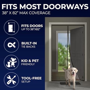 Upgraded Magnetic Screen Door - Bugs Out, Breeze in - 9min Install Auto-Sealing Heavy Duty Double Stitched Mesh, 52 Magnets, Hands Free Patio Door Net, Pet & Kid Friendly, 38 x 82 Inch, Flux Phenom - Image 7