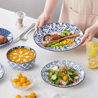 vancasso SELENE Plates and Bowls Set for 4, 12 Pieces Dinnerware Sets, Mircowave and Dishwasher Safe Dishes Set, Porcelain Blue Dinnerware - Image 5