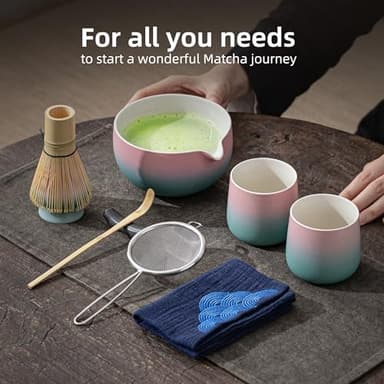TEANAGOO Matcha Set Matcha Whisky Matcha Bowl with Versing Spout Scoop Matcha Whisk Holder Tea Making Kit. 1 Japanese Tea Set (7 Pieces) + 2 Cups (7.2 oz), S11, Gradient Pink, Color Box Packing - Image 8
