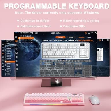 AULA S98 Pro Wireless Mechanical Keyboard with Screen & Knob,2.4GHz/USB-C/BT5.0 Hot Swappable Pink Creamy Keyboard,Pre-lubed Linear Switches,Side Printed PBT Keycaps,RGB Backlit Gaming Keyboards - Image 8