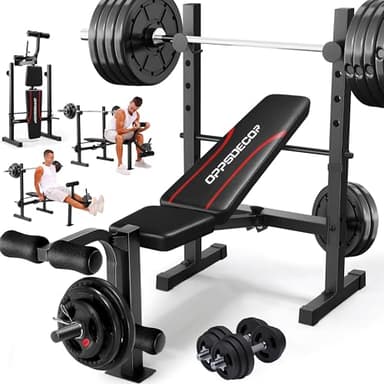 OPPSDECOR Multi-Function Weight Bench Set with Squat Rack Leg Extension & Leg Curl Adjustable Workout Bench for Full Body Fitness Foldable Flat/Incline/Decline Upgrade Bench Press for Home Gym - Image 1