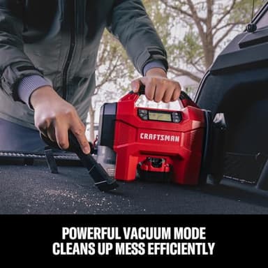 CRAFTSMAN 3-in-1 Tire Inflator, 160PSI Portable Air Compressor/Car Vacuum/Dust Blower, 20V Cordless & 12V Car Power, Air Pump with LED Light for Cars Trucks RV Tires (Battery Sold Separately) - Image 5