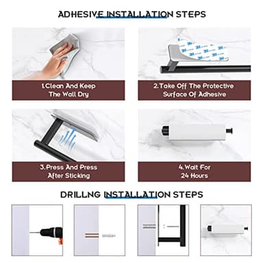 ASTOFLI Paper Towel Holder Under Cabinet No Drilling, Self Adhesive Paper Towel Holder Wall Mount for Kitchen Rack, Under Counter Napin Holder No Drill, RV, 304 Stainless Steel 12 Inch Matte Black - Image 5