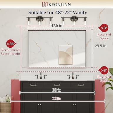 Keonjinn Brushed Silver Bathroom Vanity Mirror 48 x 30 Inch Large Rectangle Wall Mounted Mirror Square Corner Metal Framed Farmhouse Mirror Modern Rectangular Mirror for Over Sink(Horizontal/Vertical) - Image 5