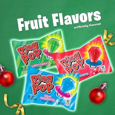 Ring Pop Candy, Christmas Lollipops , 20 Ct Party Favors in Assorted Fruity Flavors - Full Size, Bulk Variety Pack, Individually Wrapped Hard Candy For Stocking Stuffers, Holiday Candy Bowls, Gifts - Image 4