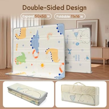 Foldable Baby Play Mat, PIGLOG Waterproof Playmats for Babies and Toddlers Kids, Safe Foam Playmat for Tummy Time, 50x50 Playpen Mat, Reversible Portable Baby Floor Mat for Infant, Toddler, Dinosaur - Image 5