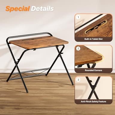 Huuger Folding Desk with 3-Level Adjustable Height and Tablet Slot, 24 Inch Foldable Computer Desk for Small Spaces, Space Saving, Writing Work Table for Home Office, Bedroom, Study, Rustic Brown - Image 9