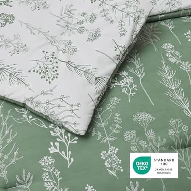 Bedsure Queen Comforter Set - Green Bed Set, 3 Pieces Cute Floral Bedding, 1 Soft Reversible Botanical Flowers Comforter and 2 Pillow Shams - Image 5