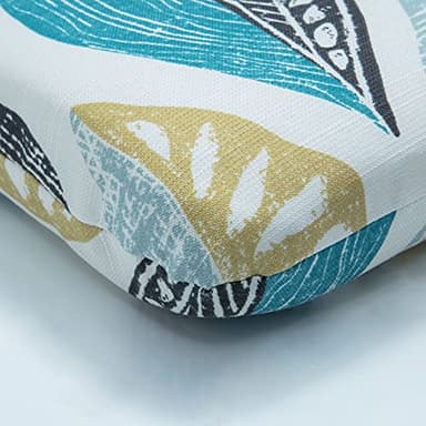 Pillow Perfect Outdoor/Indoor Rounded Corner Chair Cushion, 40.5" x 21", Blue Leaf Block Teal/Citron - Image 5