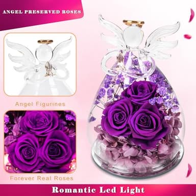 Beferr Birthday Gifts for Women Mom Fresh Flowers for Delivery Prime Forever Preserved Rose in Glass Angel Figurine for Grandma Sister Daughter Wife - Image 4