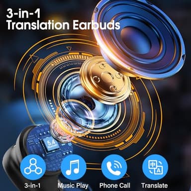 AI Language Translator Earbuds Real Time, 164 Language/6 Translation Modes Translator Earbuds 3-in-1 Translation Headphones, Bluetooth 5.4 Translation Device for Travel Business Learning, Black - Image 5