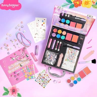 Kids Makeup & Jewelry Kit for Girls - Washable Real Cosmetics Set with Bracelet-Making for Children Toddler, Princess Dress-Up Toy, Ideal Winter Birthday Gift for 4-12 Year Olds (Pink) - Image 5