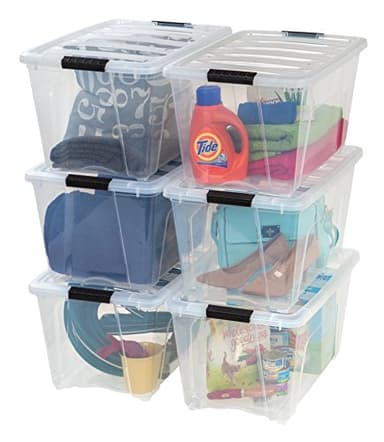 IRIS USA 54 Qt Stackable Plastic Storage Bins with Lids, 6 Pack - BPA-Free, Made in USA - See-Through Organizing Solution, Latches, Durable Nestable Containers, Secure Pull Handle - Clear - Image 1
