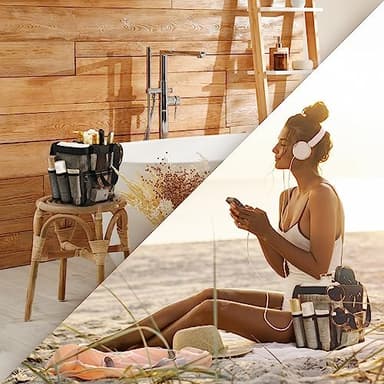 DV Lifestyle Mesh Shower Caddy Dorm, 7 Pockets & 1 with Zipper, Shower Tote with Padded Handles, Travel Portable, Shower Caddy College Room Essentials, Bathroom Shower Bag (Light Gray) - Image 6