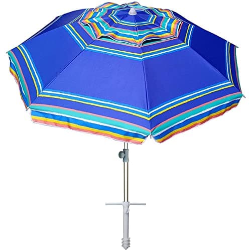 AMMSUN 7ft Heavy Duty High Wind Beach Umbrella Parasols with Sand Anchor Vent Tilt UV 50+ Sun Protection Portable Outdoor Sunshade Umbrellas Carry Bag for Patio Garden Pool Backyard Blue - Image 1