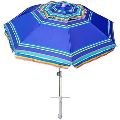 AMMSUN 7ft Heavy Duty High Wind Beach Umbrella Parasols with Sand Anchor Vent Tilt UV 50+ Sun Protection Portable Outdoor Sunshade Umbrellas Carry Bag for Patio Garden Pool Backyard Blue - Image 1