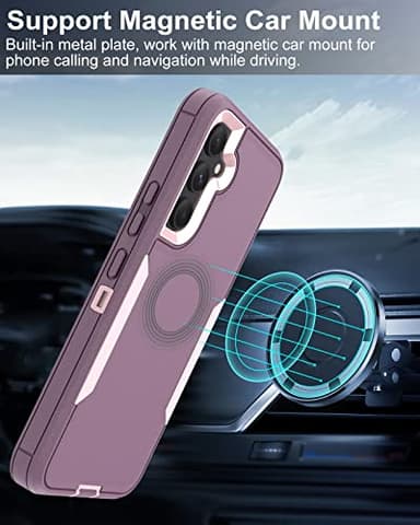 Dahkoiz Samsung Galaxy A54 5G Case, with Glass Screen Protector, Dust-Proof Port Cover, Magnetic Car Mount Support, Full Body Silicone Rubber Protection Phone Case for A54 6.4-Inch, Pink/Purple - Image 6