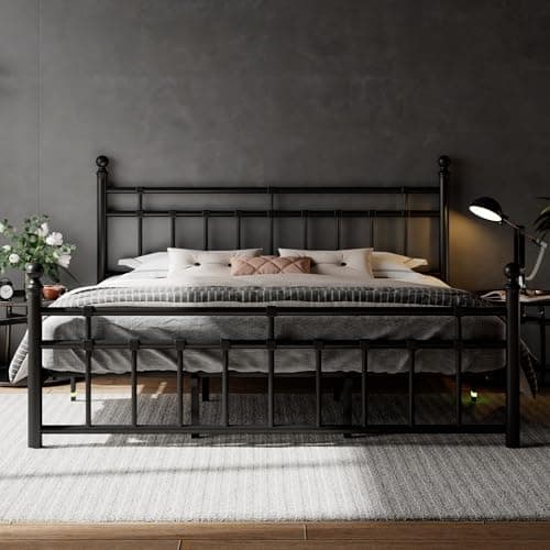 Feonase King Size Metal Platform Bed Frame with Victorian Classic Iron-Art Headboard & Footboard, Steel Slats Support, 12" Under Bed Storage, No Box Spring Needed, Easy Assembly, Noise-Free, Black - Image 1