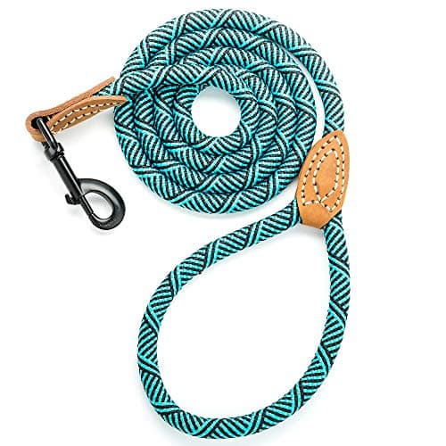 Mile High Life Rope Leash with Genuine Leather Connection, 6 FT/5 FT/4 FT, Heavy Duty Leash for Medium & Large Dogs (Turquoise Green, 48 Inch) - Image 1