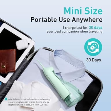 COSLUS Water Dental Flosser Teeth Pick: Portable Cordless Oral Irrigator 300ML Rechargeable Travel Irrigation Cleaner IPX7 Waterproof Electric Flossing Machine for Teeth Cleaning C20(F5020E) Green - Image 6