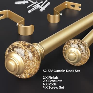 Curtain Rods 32 to 58 Inches (2.6-4.8ft), USFOOK 7/8 InchTelescoping Splicing Drapery Rods for Windows 20 to 54 Inch, Decorative Curtain Rod for Home Decor with Luxury Gold Translucent Finials - Image 6