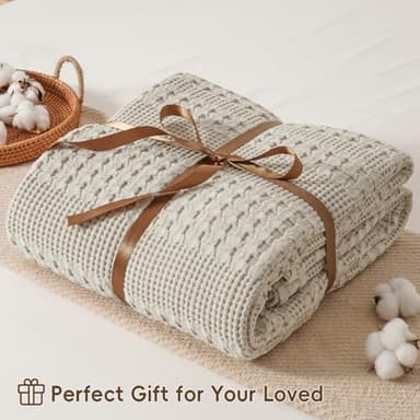David's Home 100% Cotton Waffle Blanket Queen Size, Lightweight Breathable Soft Cooling Blanket for All Seasons, Gift for Women, Aesthetics Home Decor for Couch Sofa Bedding,Oatmeal,90x90 - Image 4