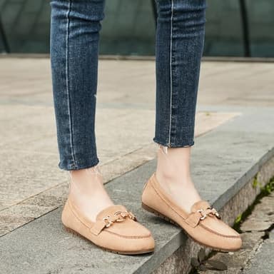 Cvistpieo Loafers for Women Business Casual Shoes Comfortable & Lightweight Penny Loafers Slip On Work Flats Suede Beige Size 8 - Image 2