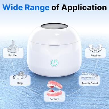 CXRUY Ultrasonic Retainer Cleaner - UV Dental Cleaning Pod Night Guard Cleaner for Dentures, Aligner, Braces, Toothbrush Heads, Jewelry (White) - Image 7