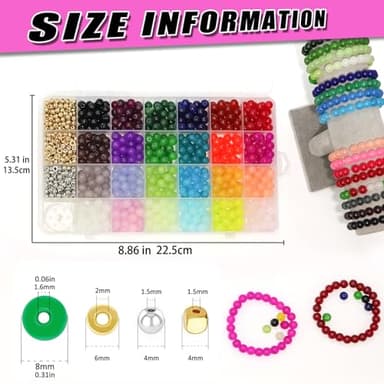 JULIMAIDONG 8mm Glass for Bracelets 1000pcs, 24 Colors Round Crystal Glass Bracelet Making Kit for Jewelry Making Kits Bead DIY Crafts with Spacer Charms Accessories (8mm, 24Color) - Image 3
