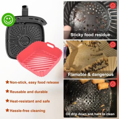Air Fryer Silicone Liners Square 2 Pack 7.1 Inch Airfryer Liners 4-7 QT Reusable Air Fryer Liners Silicone Pot Oven Liner Baking Tray, Air Fryer Basket Silicone Mat Bowl Air Fryer Accessories Kitchen - Image 7