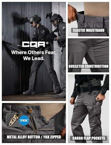 CQR Men's Flex Ripstop Tactical Pants, Water Resistant Stretch Cargo Pants, Lightweight EDC Hiking Work Pants, Breacher Charcoal, 32W/32L - Image 8